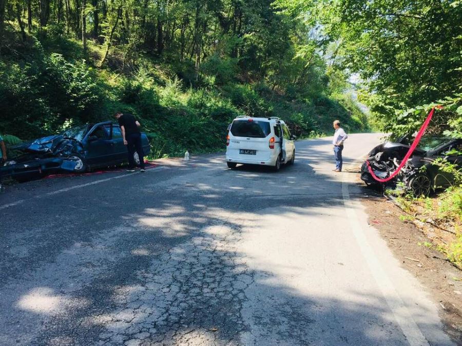 KÖY YOLUNDA İKİ OTOMOBİLİN ÇARPIŞTI